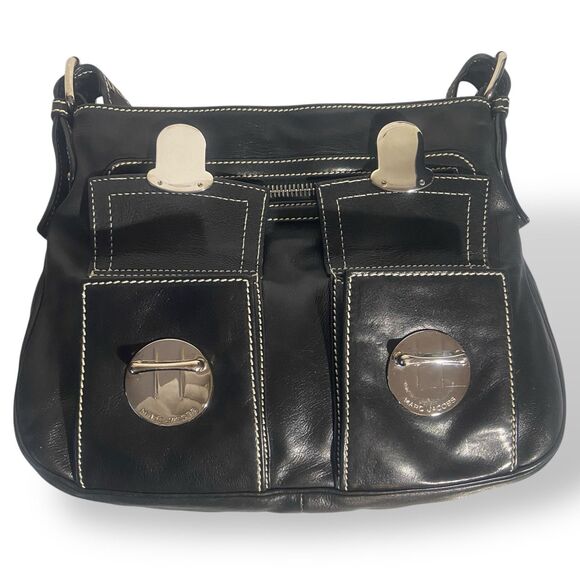 Vintage Mark Jacobs Black Genuine Leather Shoulder Hobo Bag Multi Pocket Purse - Picture 4 of 16